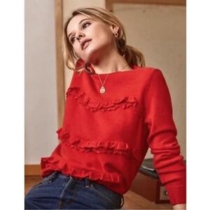 EUC Sezane Andreas Jumper Wool Cashmere Ruffle Sweater Tomato Red Small